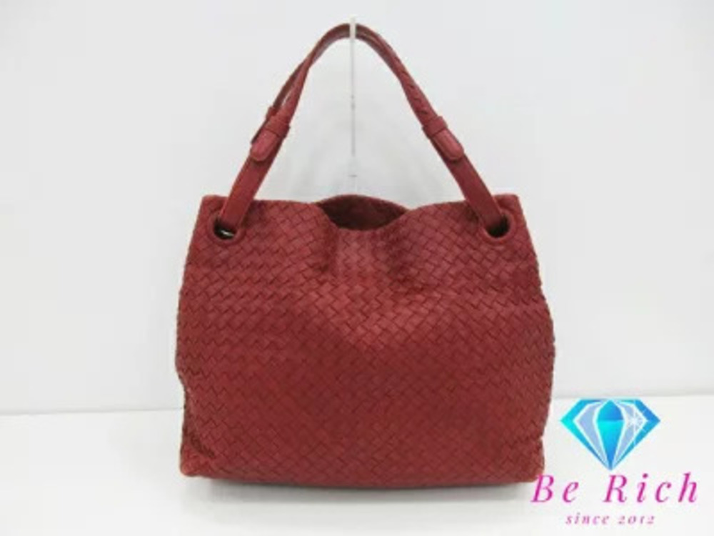 Bottega Veneta Intrecciato Handbag Red Leather Tote Bag Shoulder